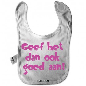 Geef het dan ook goed aan, leuk babyslabbetje